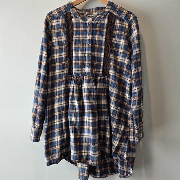 Wrangler Wrancher Women's Plaid Flannel Babydoll Pullover Button V-Neck - Picture 6 of 13